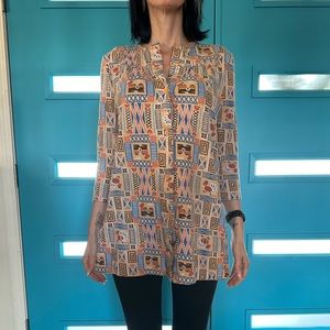Vintage Wacoal Egyptian Revival Tunic XS/S – Tangerine Cotton Button-Up Japan